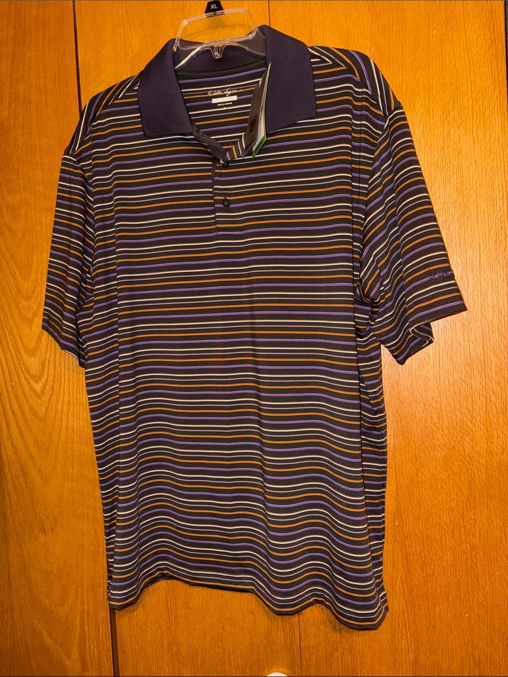 NEW NWT Walter Hagen SS Lansing polo shirt LARGE golf gray stripe wicking